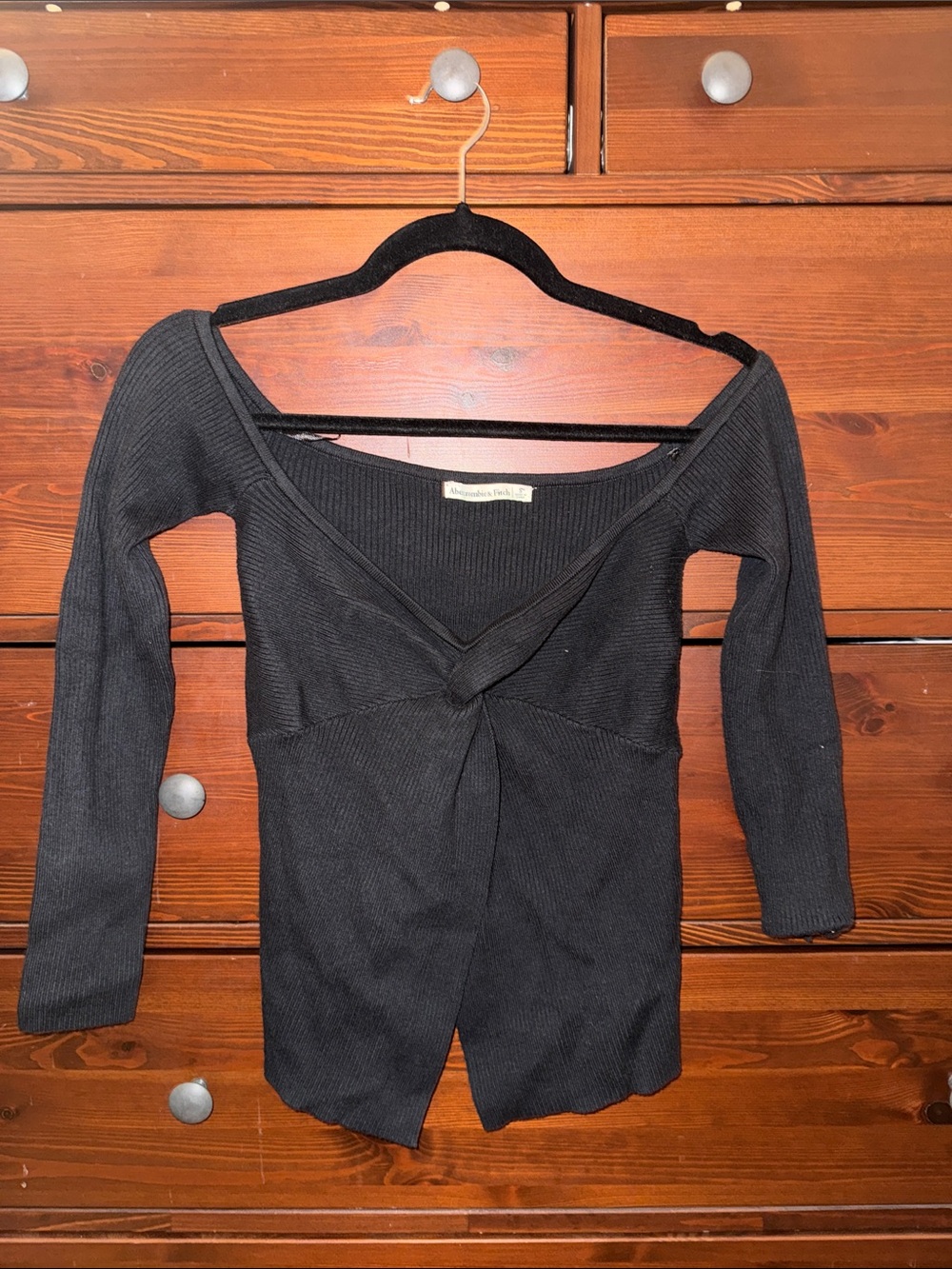 Abercrombie Black Twist-Front Ribbed Long Sleeve Top